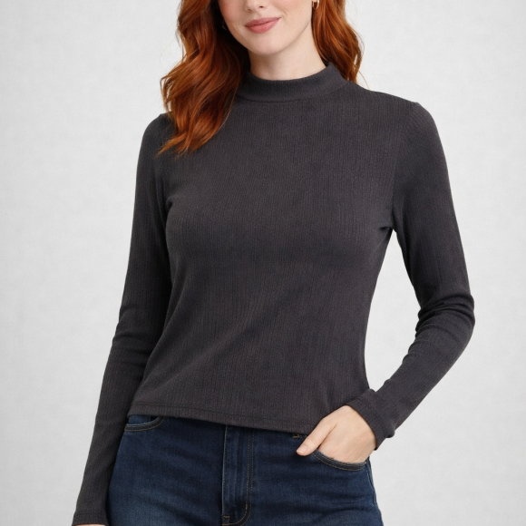 Blusa Malha Canelada Manga Longa