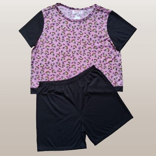 Pijama Manga Curta de Malha Lilás Preto